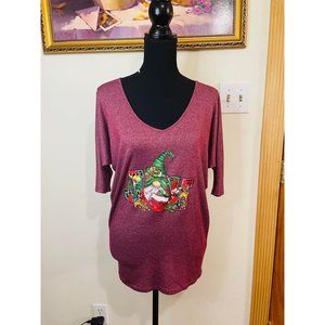Acemi Heathered Burgundy Joy Christmas Gnome Custom Short Sleeve Graphic Size S